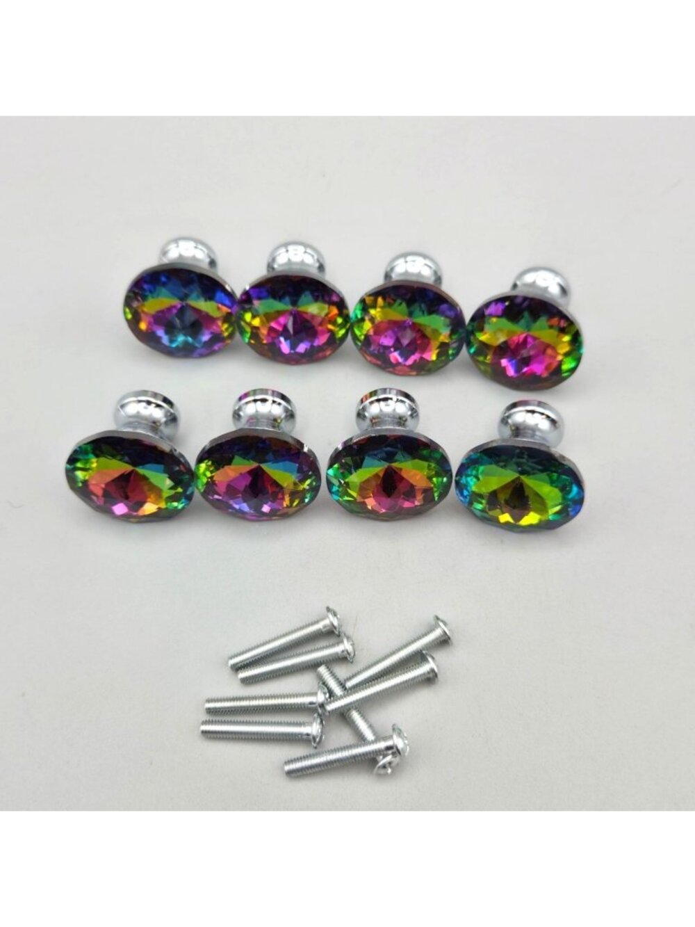Crystal Rainbow Cabinet Drawer Knobs Chrome Base With Screws Set of 8